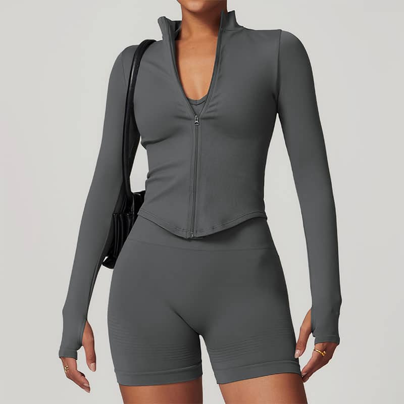 Stand collar zipper long sleeve yoga jacket